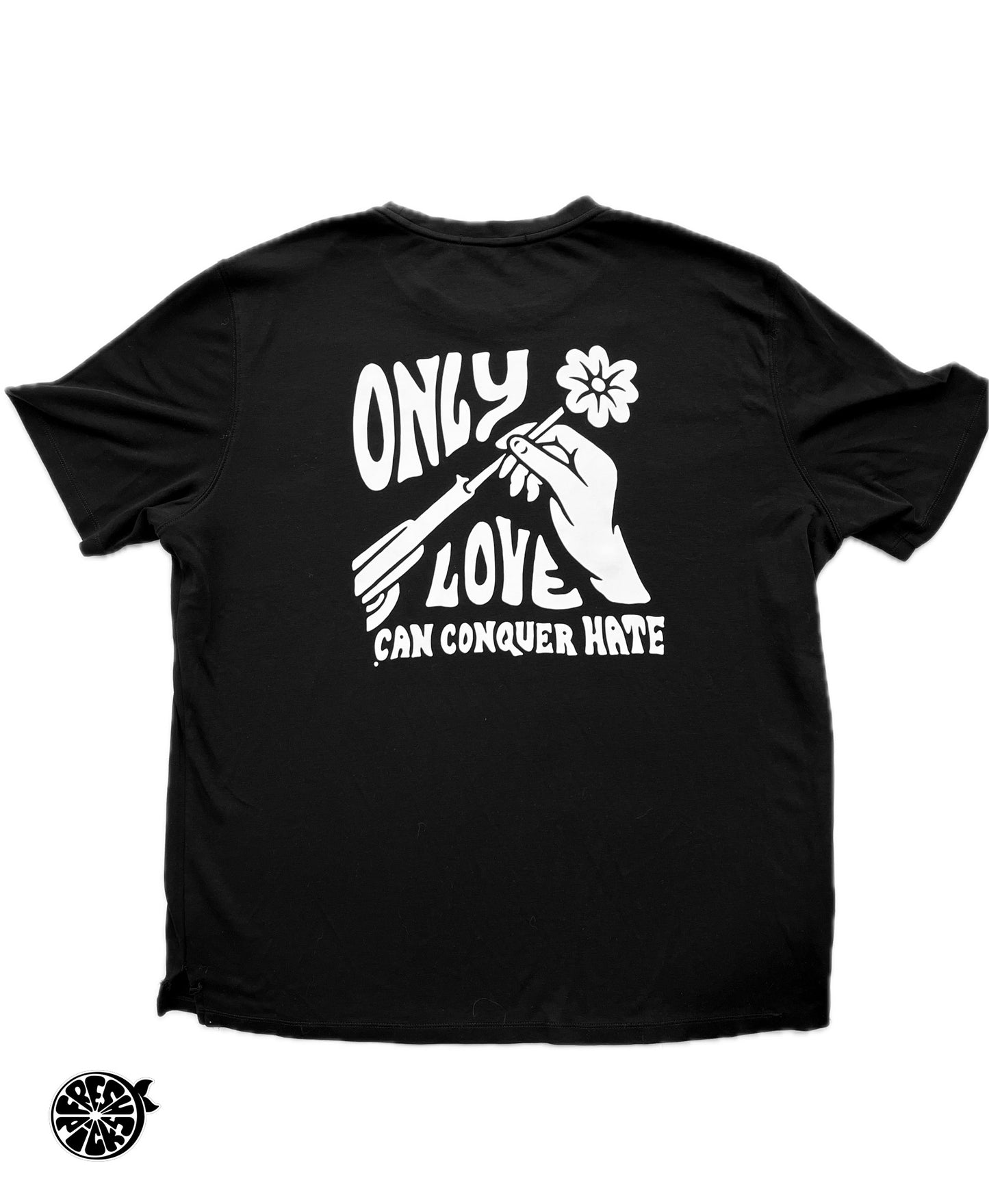 Upcycled Only Love Can Conquer Hate Black T-shirt | Size Medium | One-of-a-Kind