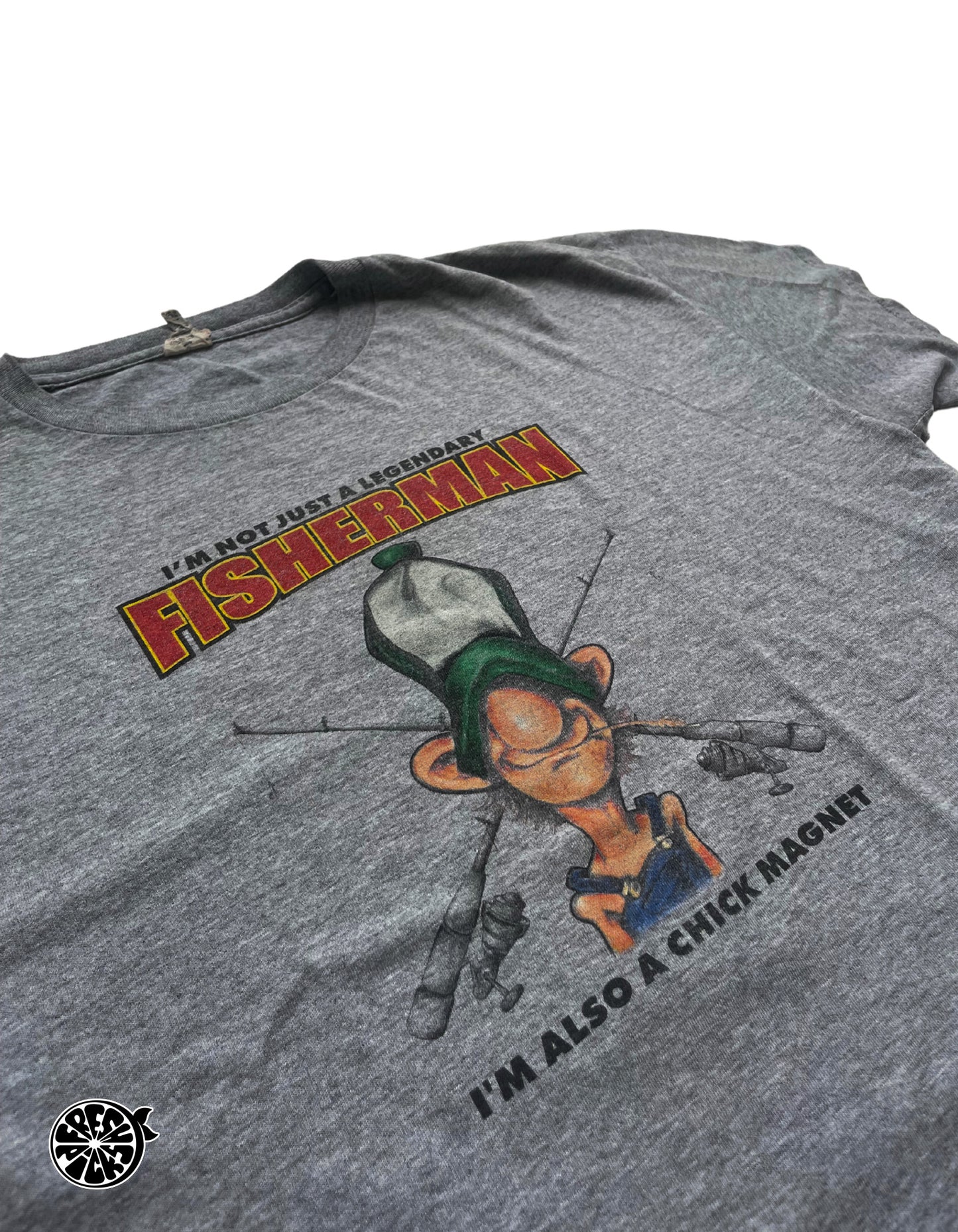 Vintage Fisherman Chick-Magnet Grey T-shirt | Size Large
