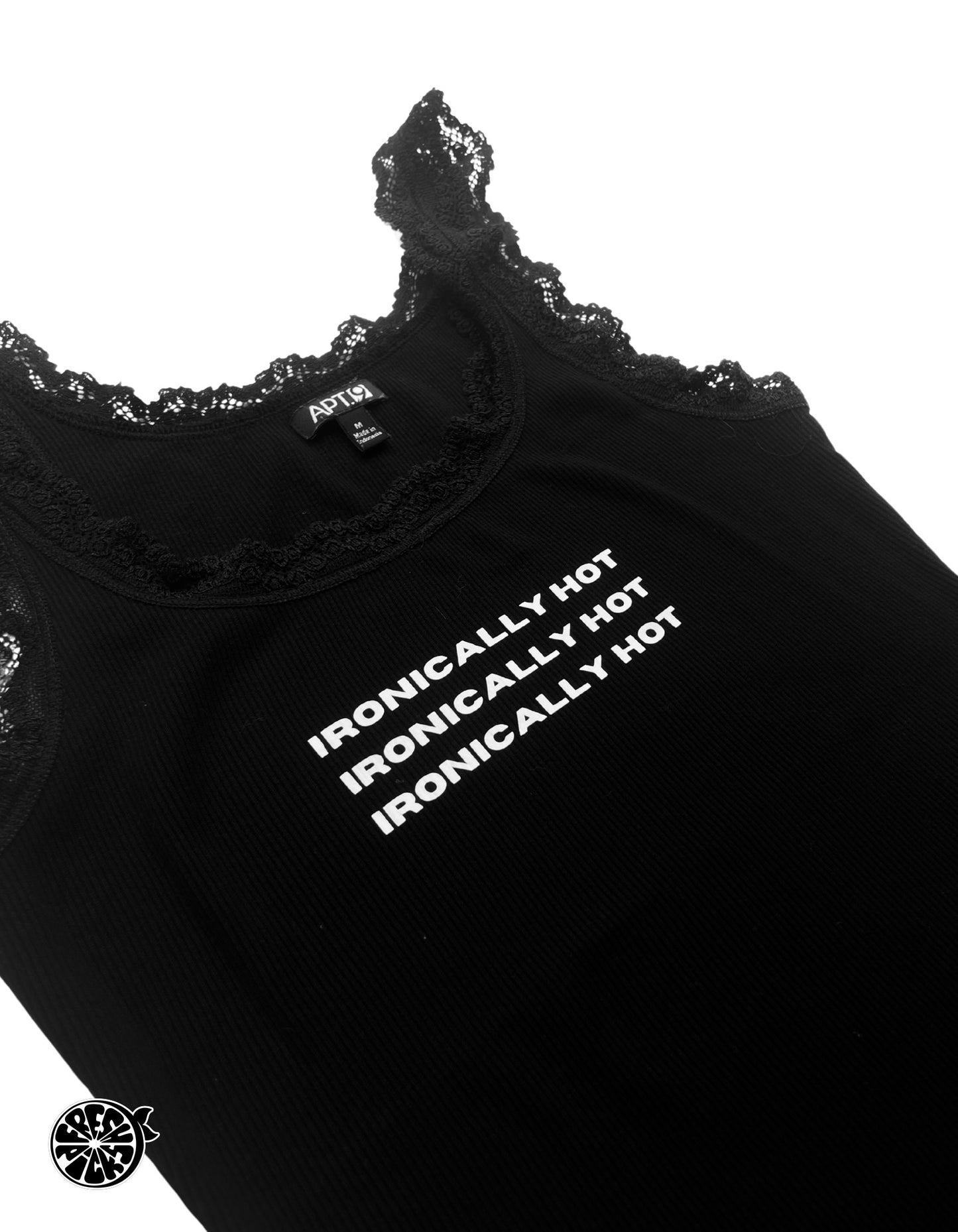 Upcycled Vintage Ironically Hot Black Lace Cami - Size Medium