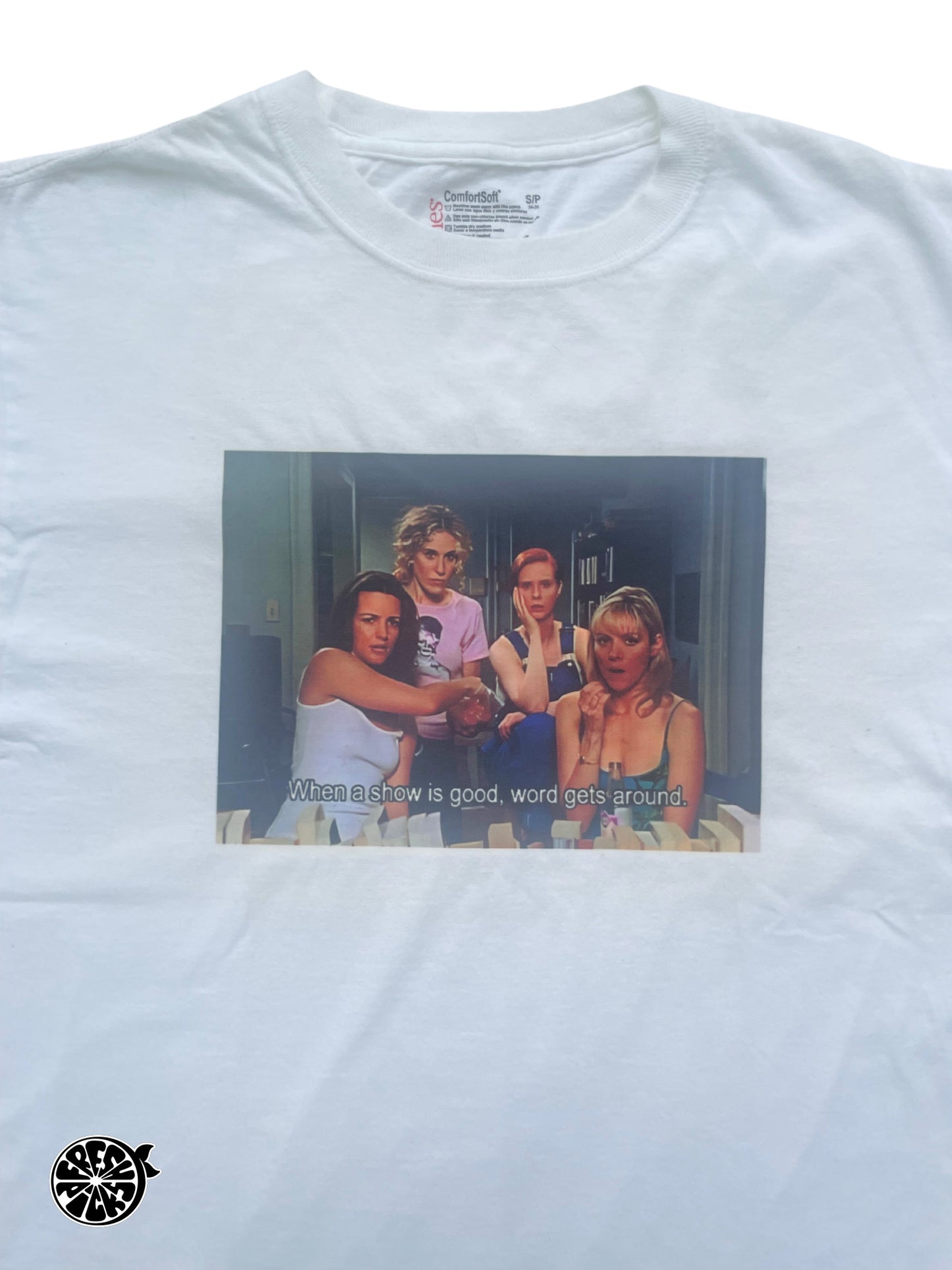 Upcycled Sex And The City Good Show White T-shirt - Size Small