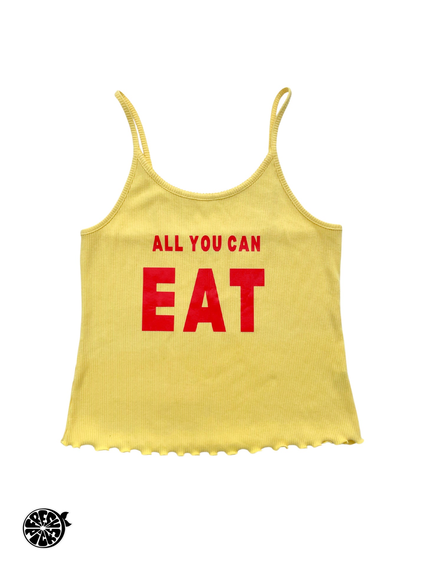 Upcycled All You Can Eat Yellow Tank Top - Size Large