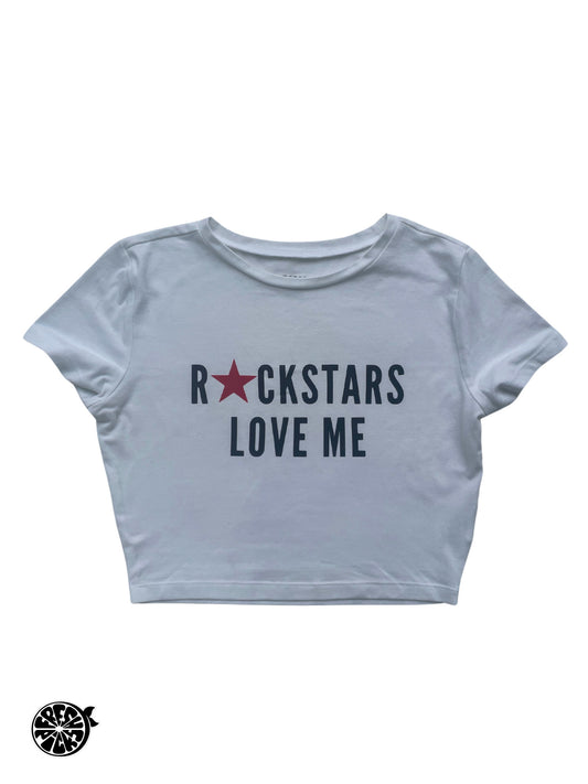 Upcycled Rockstars Love Me Y2K White Crop T-shirt | Size Large | One-of-a-Kind