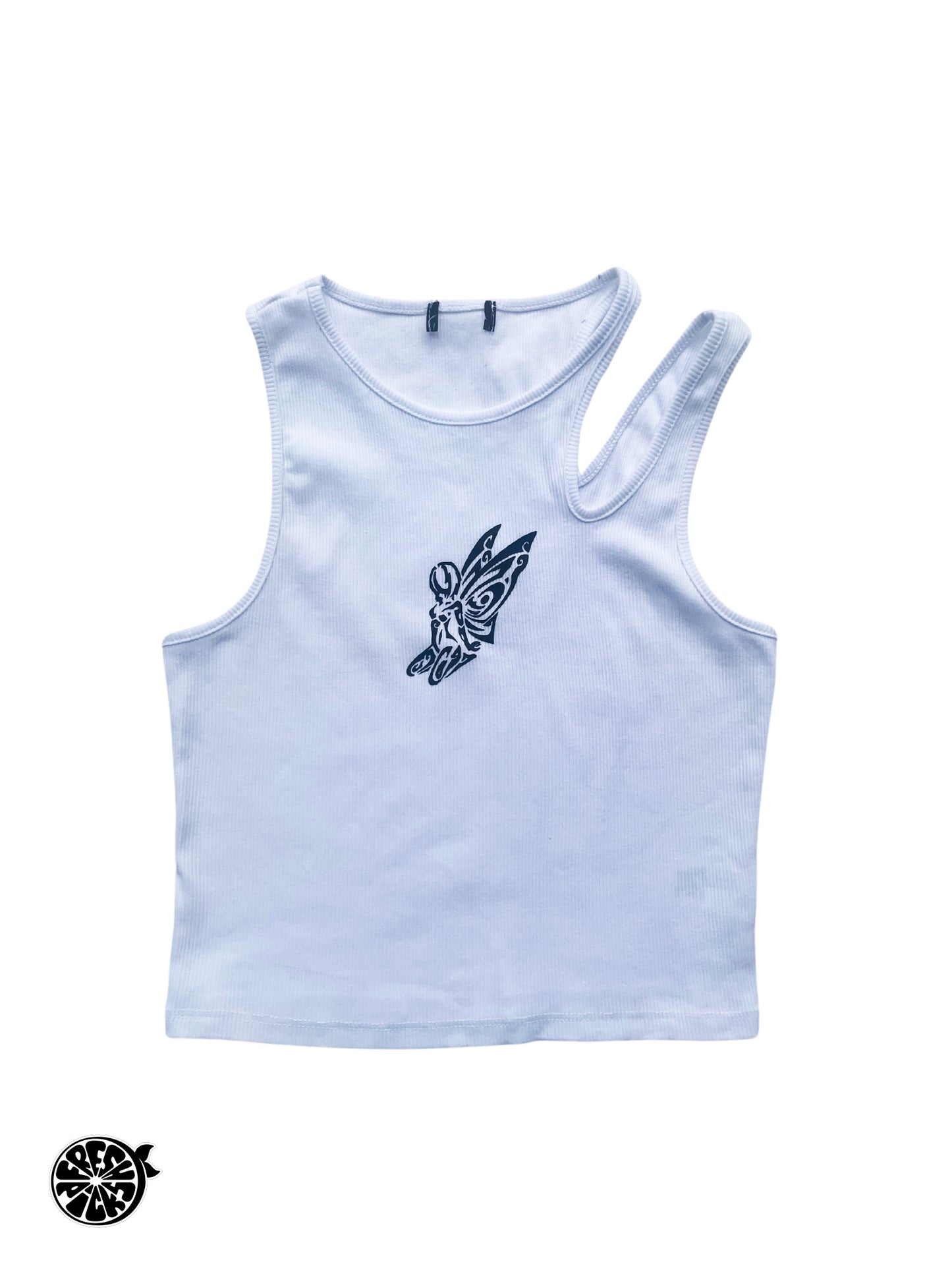 Upcycled White and Black Cunty Fairy Y2K Tank Top - Size Small