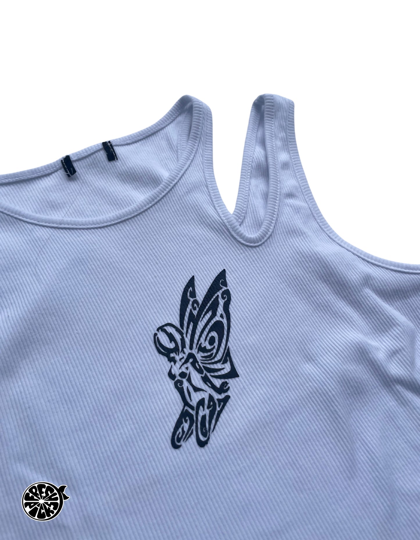 Upcycled White and Black Cunty Fairy Y2K Tank Top - Size Small