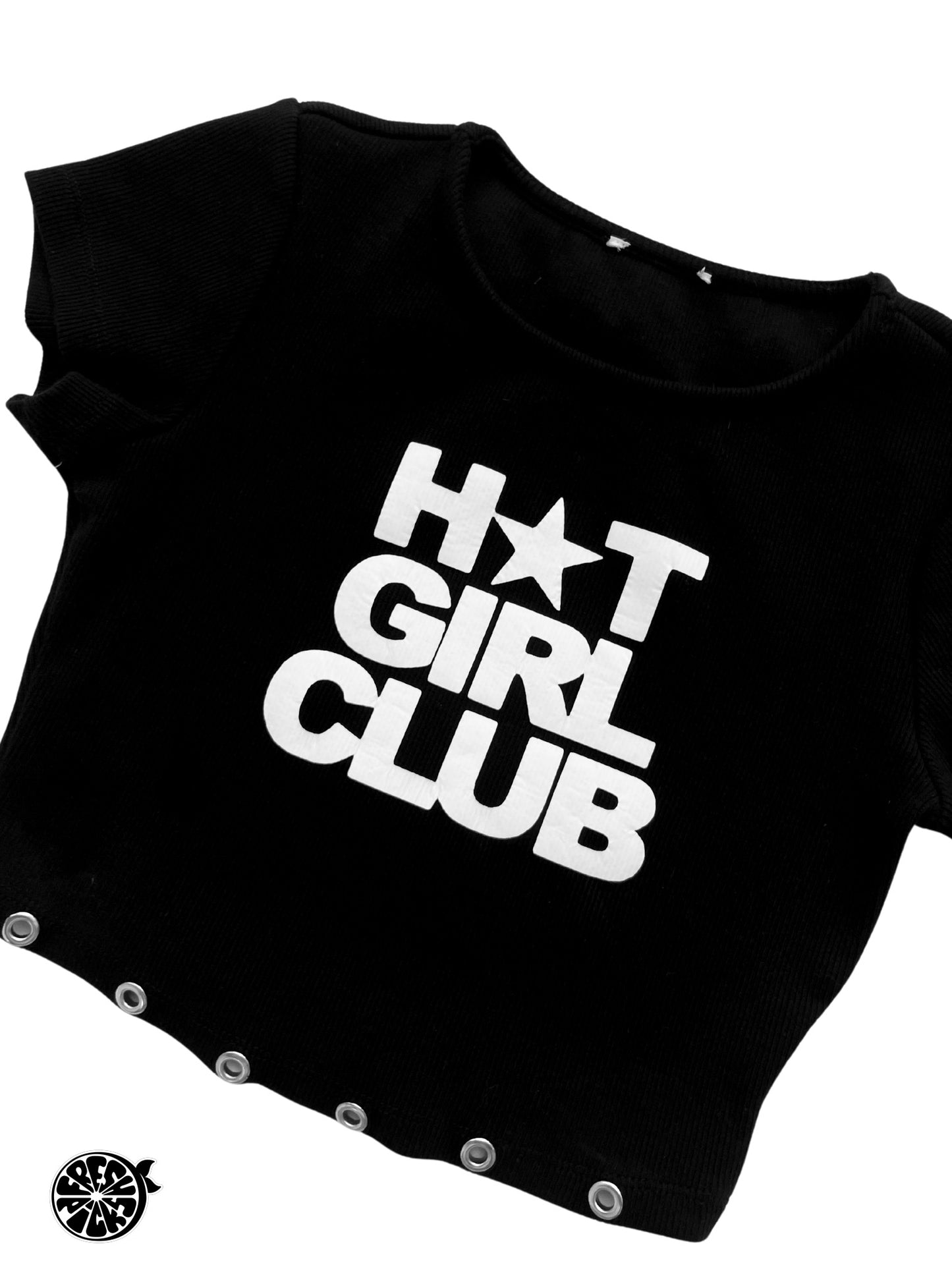 Upcycled Hot Girl Club Black Punk Crop Top with Eyelets - Size XS