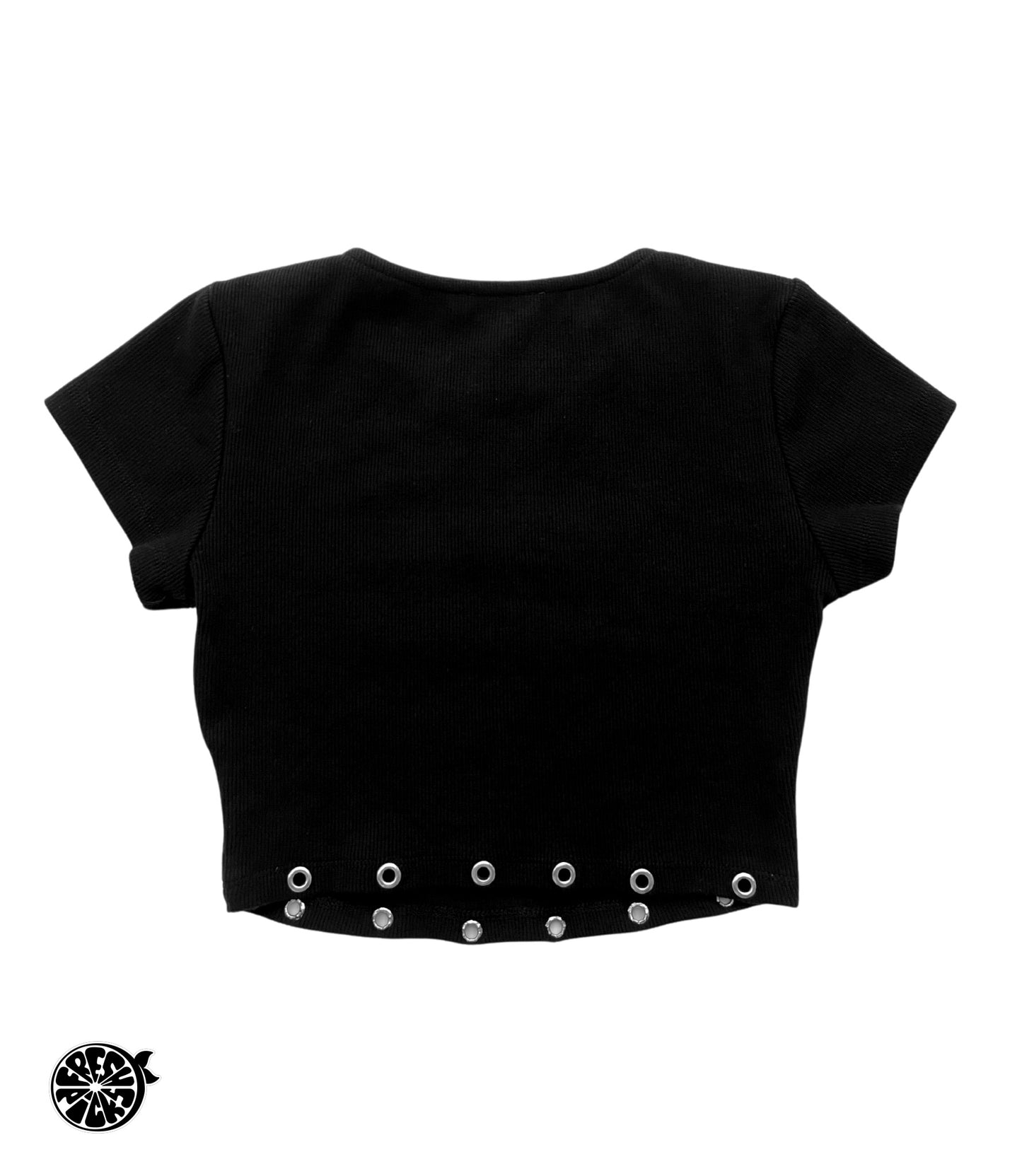 Upcycled Hot Girl Club Black Punk Crop Top with Eyelets - Size XS