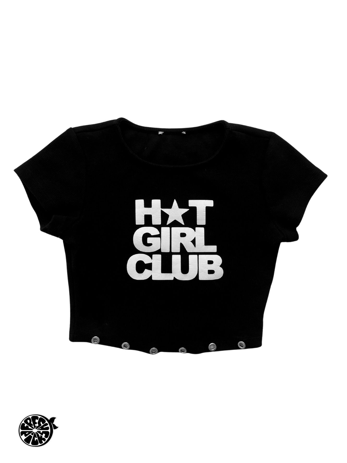 Upcycled Hot Girl Club Black Punk Crop Top with Eyelets - Size XS