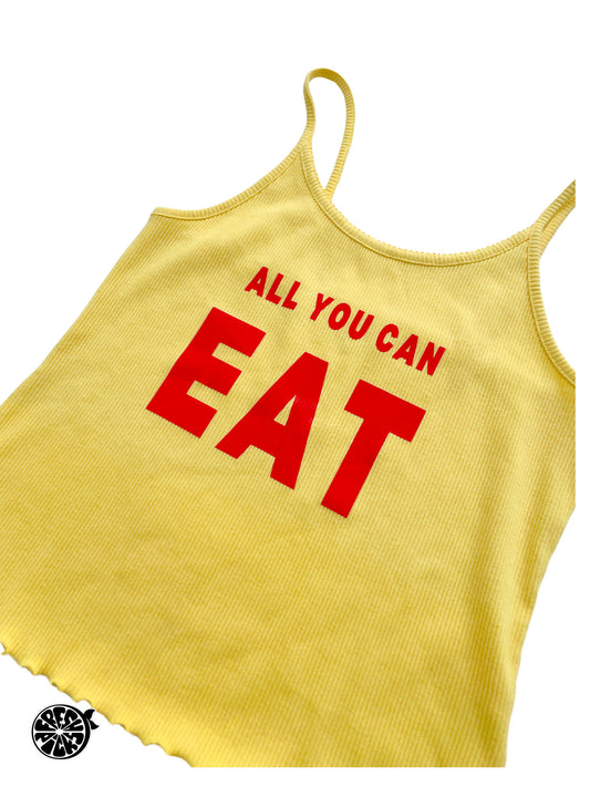 Upcycled All You Can Eat Yellow Tank Top - Size Large