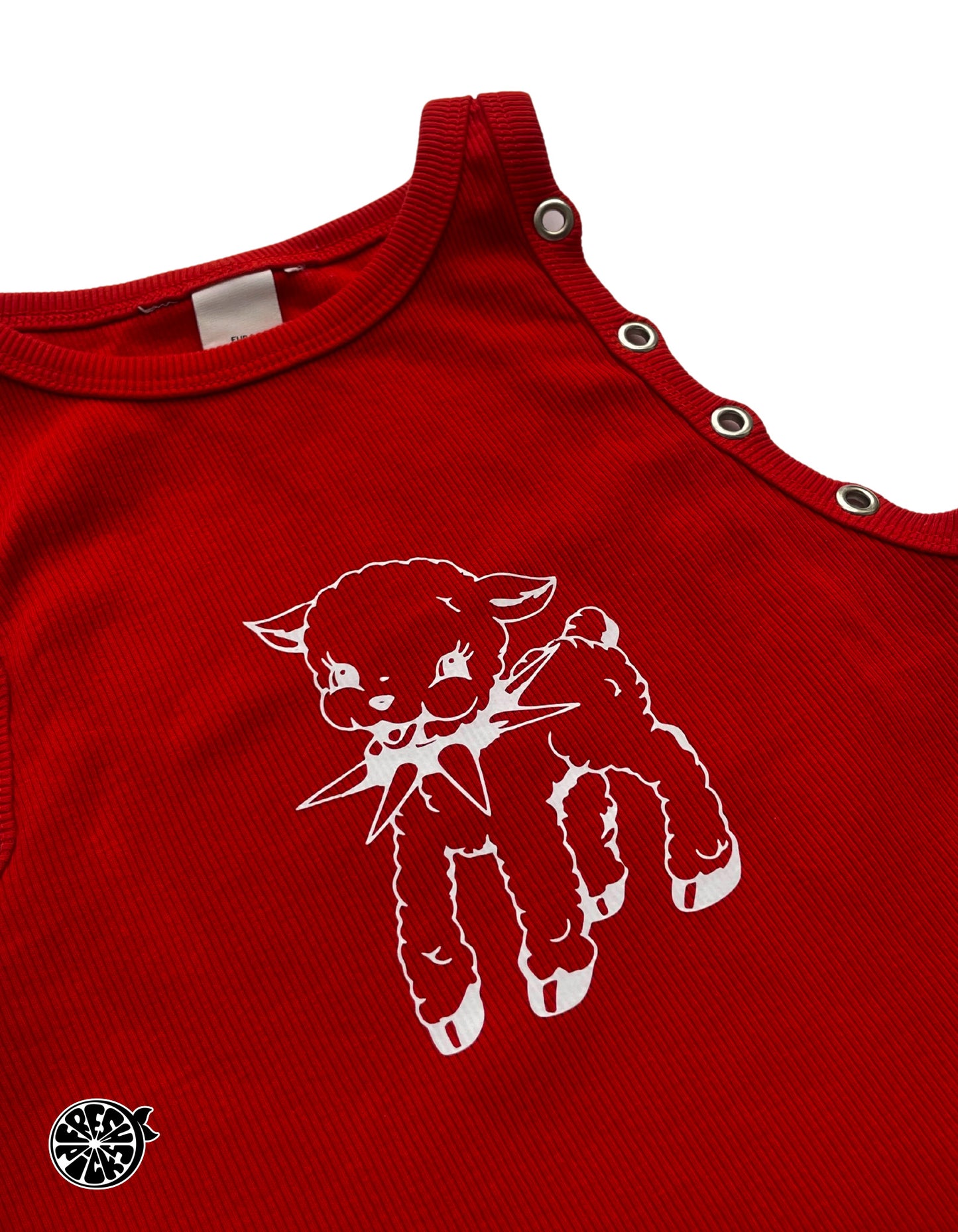 Upcycled Red Punk Sheep Racer Back Tank Top with Eyelets - Size Small