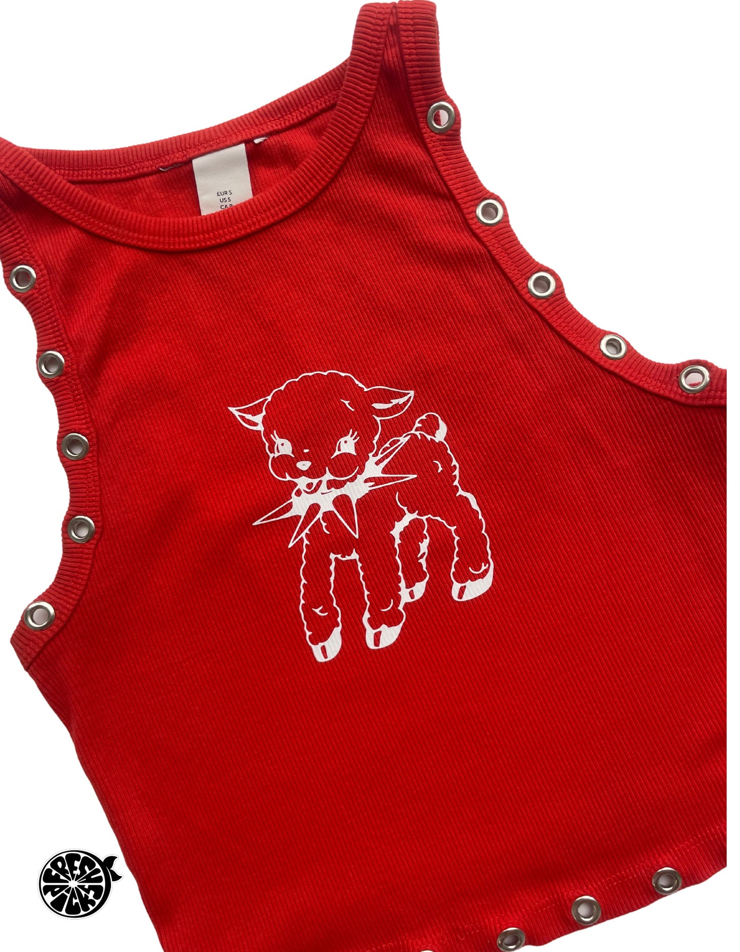 Upcycled Red Punk Sheep Racer Back Tank Top with Eyelets - Size Small